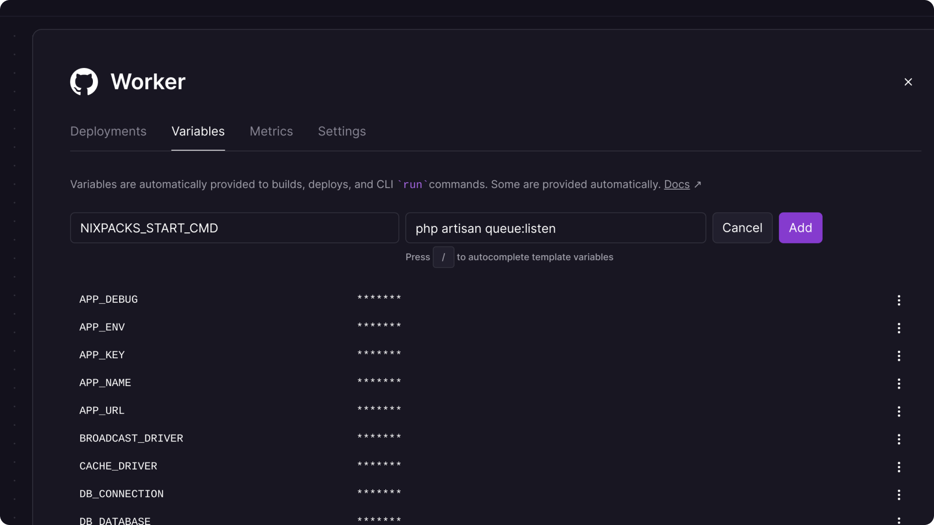 Custom start environment variable